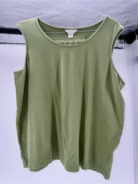 CJ Banks Olive Green Lace-Trim Sleeveless Tank 2X